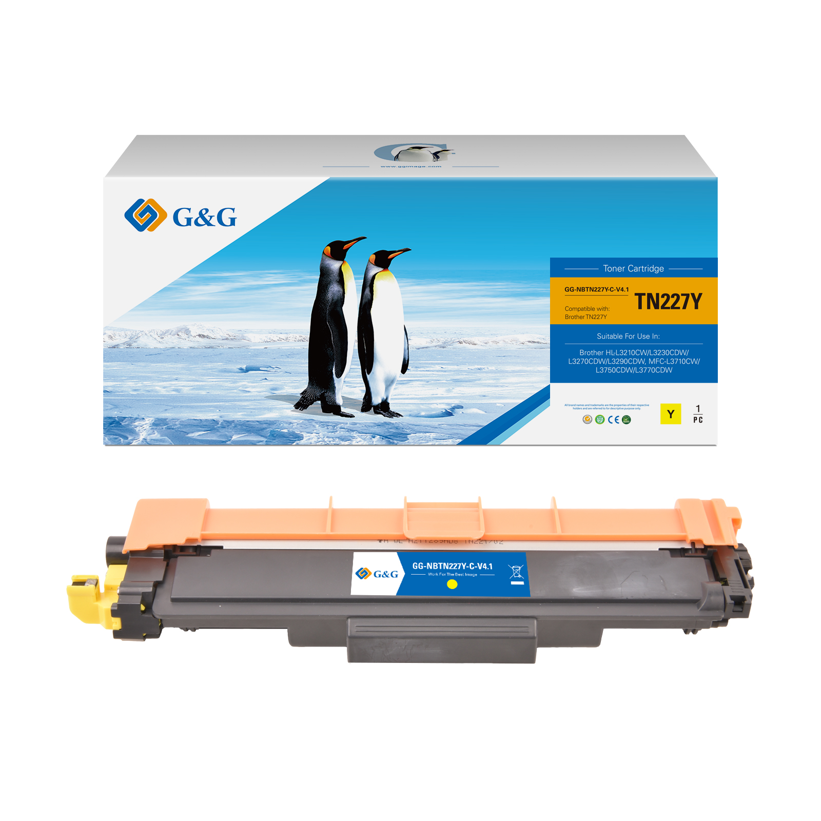 G and G Brand Premium TN-227Y Compatible High Yield Brother Yellow Toner Cartridge