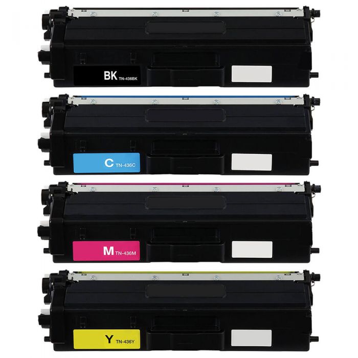 Premium Quality Black. Cyan. Magenta. Yellow Super High Yield Toner Cartridges compatible with Brother TN-436BK. TN-436C. TN-436M. TN-436Y