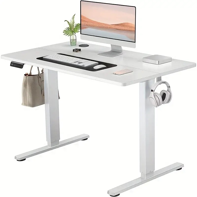 White with white frame electric adjustable standing desk