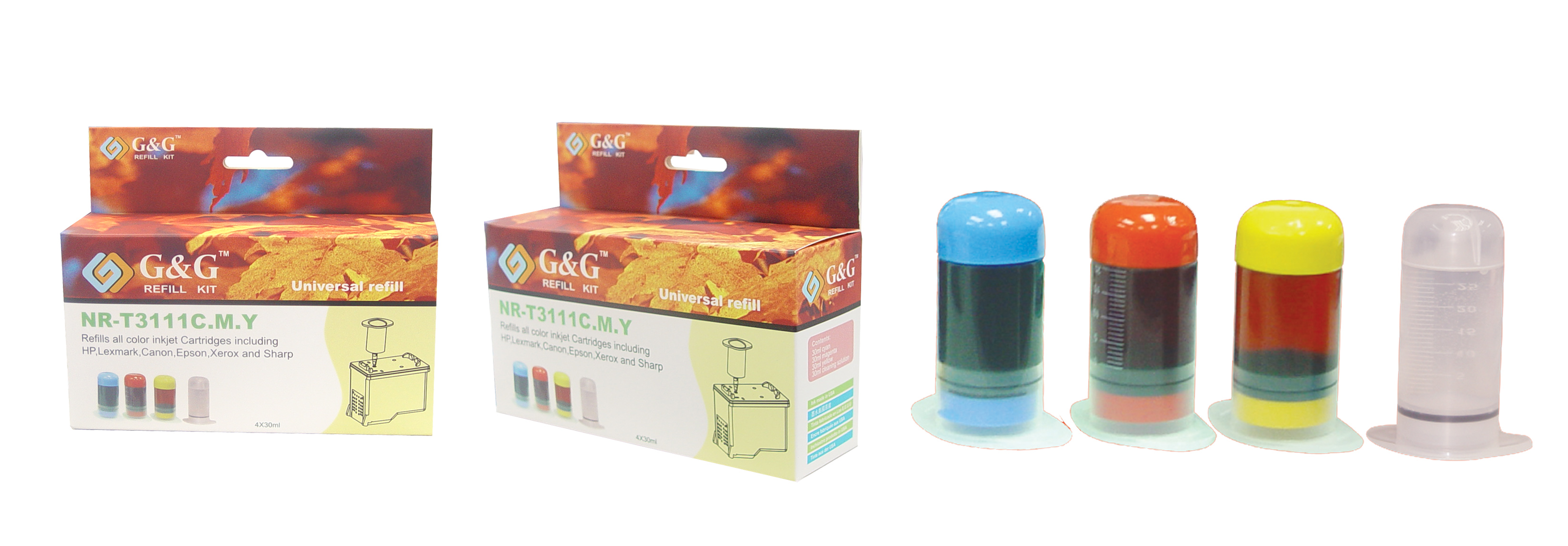Premium Quality Cyan. Magenta. Yellow (Value Pack) Universal Refill Kits compatible with the Universal NR-T3111CMY