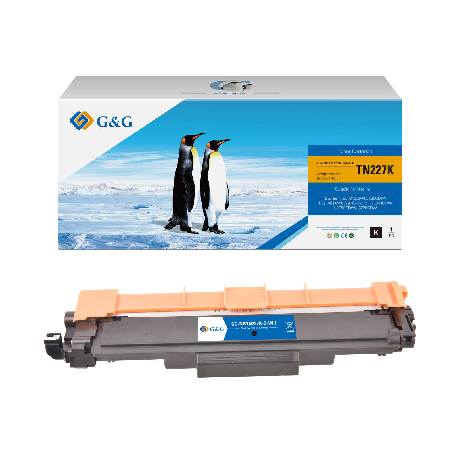 G and G Brand Premium TN-227BK Compatible High Yield Brother Black Toner Cartridge