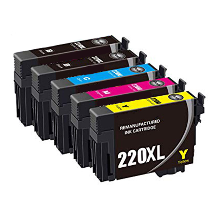 Premium Quality 2 Black. 1 each Cyan. Magenta. Yellow High Capacity Inkjet Cartridges compatible with Epson T220XL120. T220XL220. T220XL320. T220XL420 (Epson 220XL)