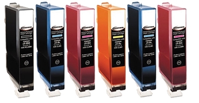 Premium Quality (Bulk Package-1 pc each of Bk. C.M.Y. PC. PM)  Inkjet Cartridges compatible with the Canon (CLI-8) 0620B002. 0621B002-0625B002