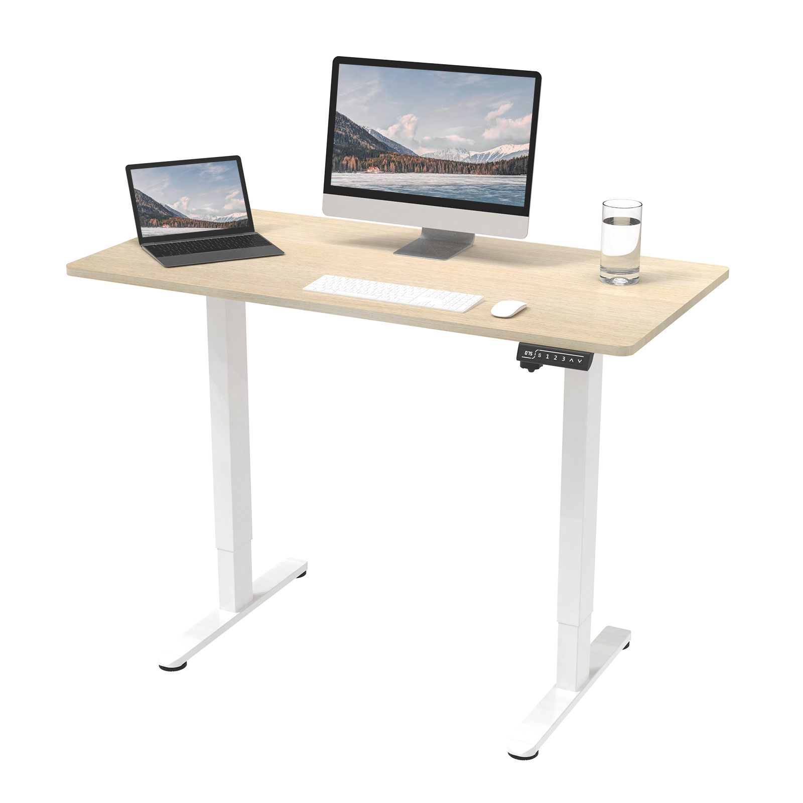 Nature wood with white frame electric adjustable standing desk