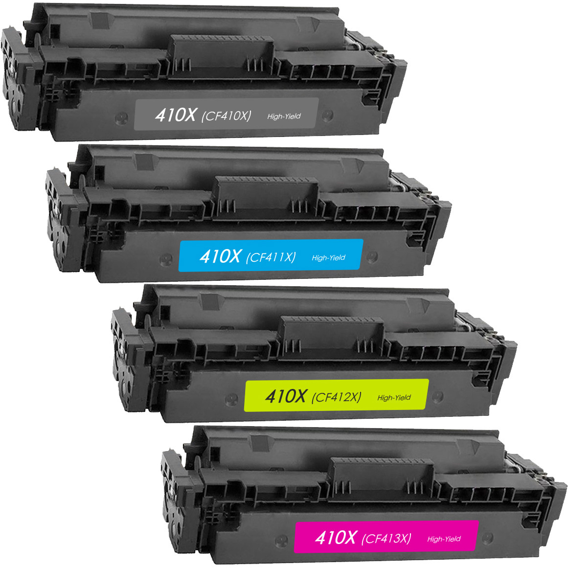 Premium Quality Black. Cyan. Magenta. Yellow Toner Cartridges compatible with HP CF410X. CF411X. CF412X. CF413X (HP 410X)