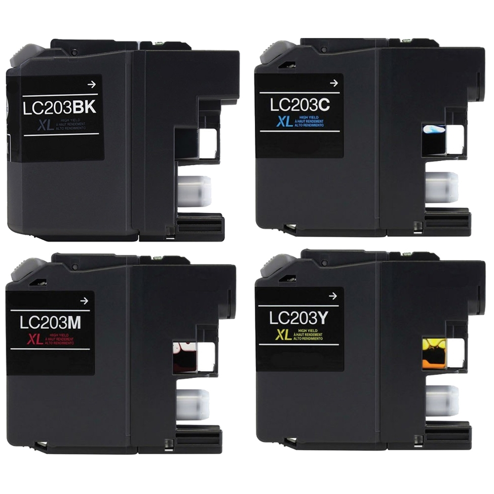 Premium Quality High Capacity Black. Cyan. Magenta. Yellow Inkjet Cartridges compatible with the Brother (Bundle. Bk-4pcs. CMK-2 pcs ea) LC-203