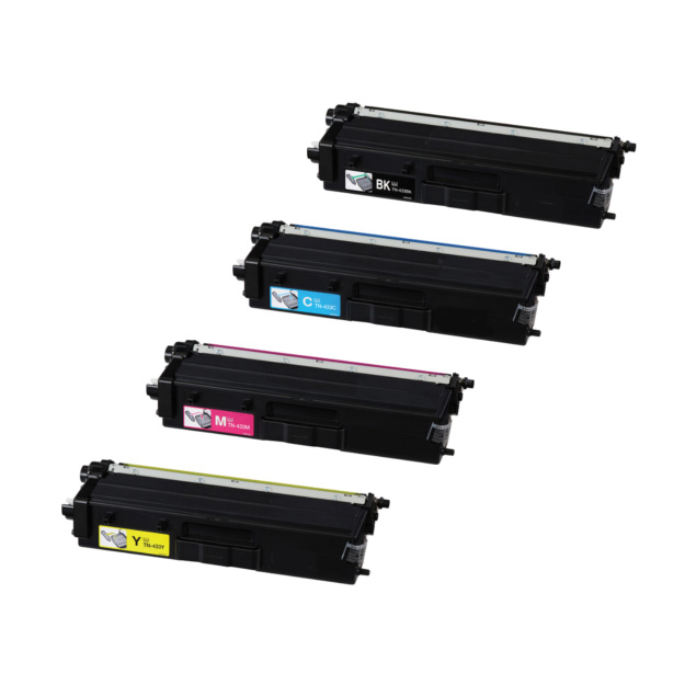 Premium Quality Black. Cyan. Magenta. Yellow High Yield Toner Cartridges compatible with Brother TN-433BK. TN-433C. TN-433M. TN-433Y